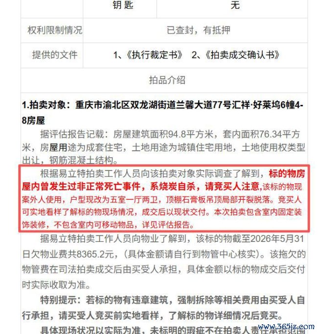 重庆一凶宅将被法拍 起拍价39万 曾发生烧炭自尽事件